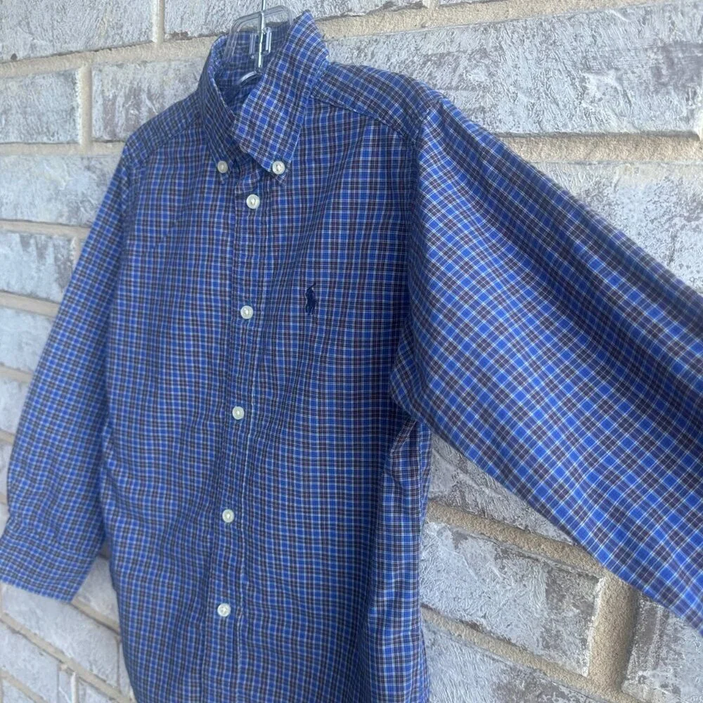 Ralph Lauren 100% Cotton Long Sleeve Button Up Plaid Shirt Boys Size 5